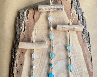 Sea Glass Style Suncatcher: Driftwood Mobile with Recycled Glass Beads
