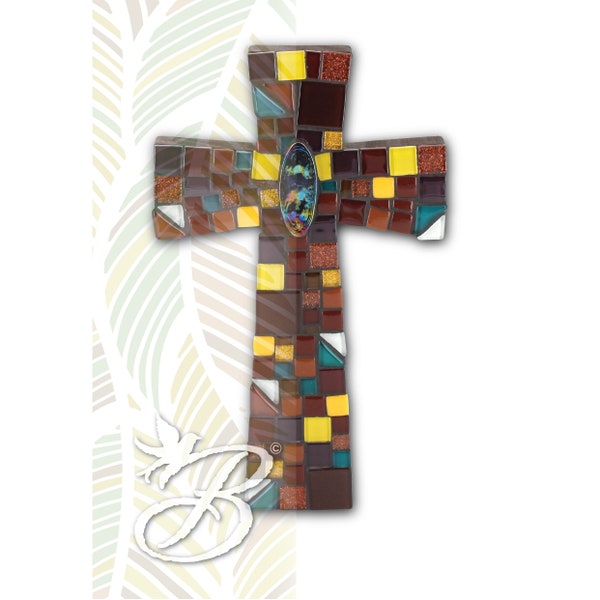 Mosaic Wooden Cross L/M/S | Brown w/ colors  | 馬賽克實木十字架 大/中/小 | 彩啡色