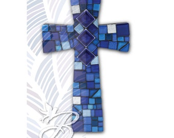 Mosaik Holzkreuz L/M/S | Blaue | Mosaik Massivholzkreuz groß/mittel/klein | blau