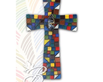 Mosaik Holzkreuz L/M/S | Mehrfarbige | Mosaik Massivholzkreuz groß/mittel/klein | farbig