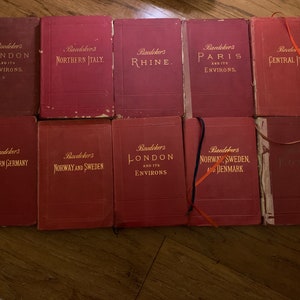 BAEDEKER'S GUIDES LOT: Eight Rare Antique Pre-World War I Books, Mostly Excelllent Cond for age - also avail individually