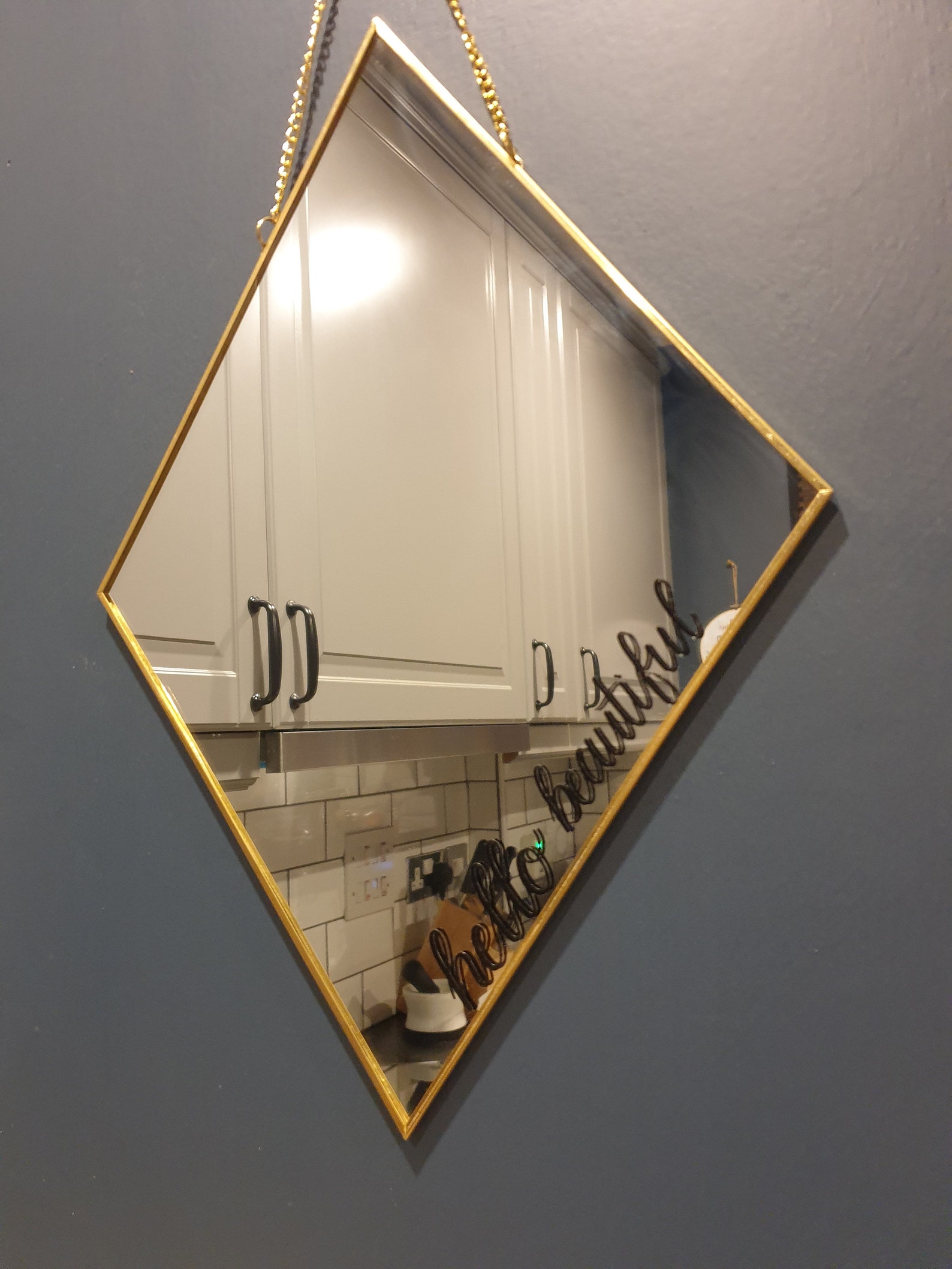 Gold diamond shaped wall mirror finished with vinyl quote Etsy