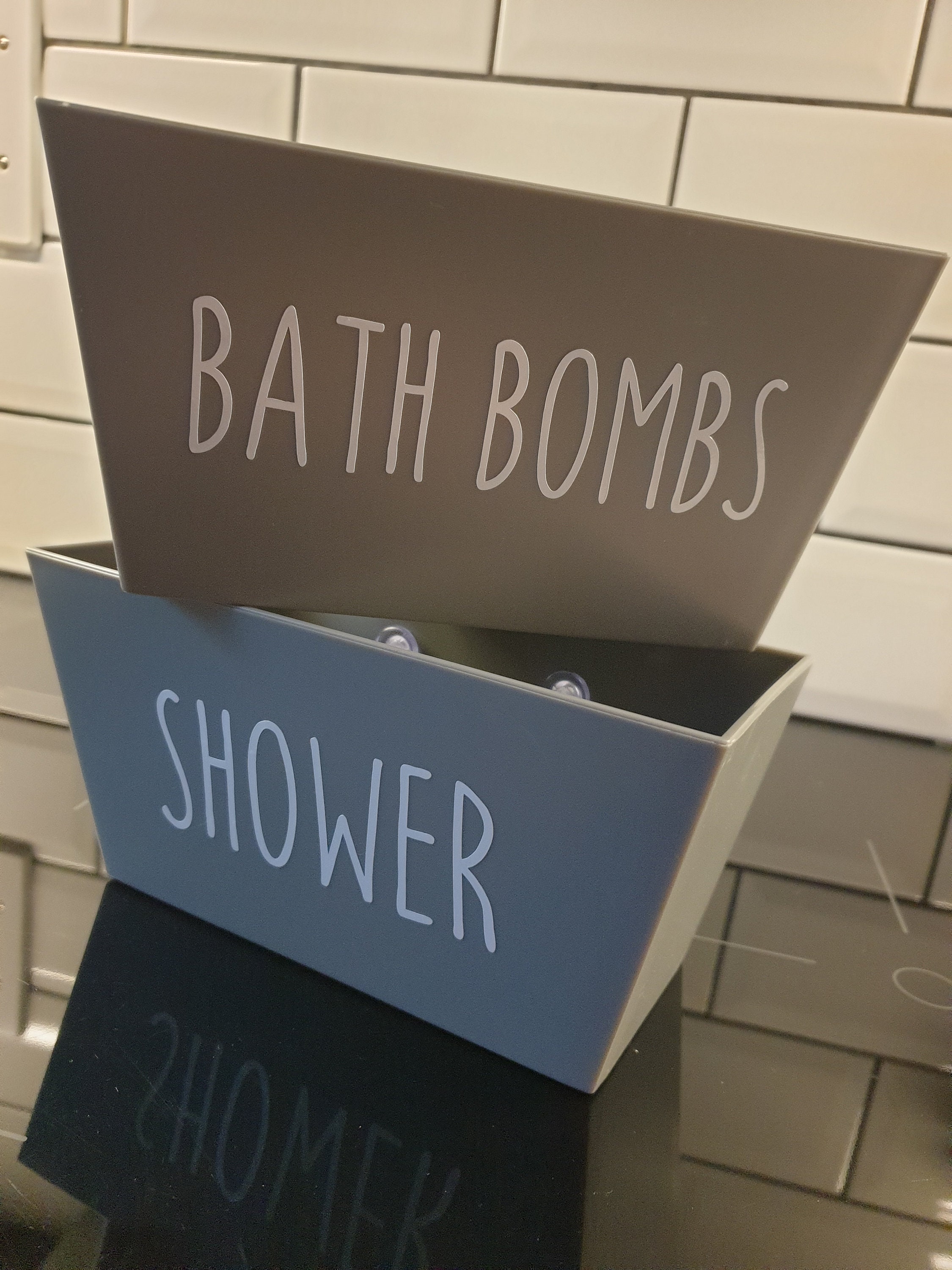 Bathroom shower storage boxes custom personalised labels bath Etsy