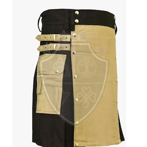 Black and Khaki Hybrid Utility Kilt – Two-Tone Men’s Kilt with Durable Pocket, Handmade Custom Fit Hybrid Utility Kilt for Men, Durable Kilt