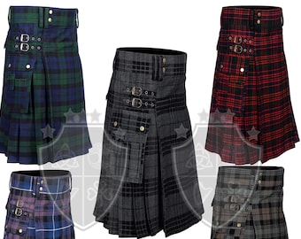 Men's Tartan Utility Kilt Traditional Highland Scottish Kilt For Men Available in Clan Tartans