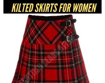 Jupes kilt écossaises - Jupe kilt pour femmes 20 cm (20 po.) de longueur pour femmes, tour de taille de 61 cm à 62 po. Disponible dans plus de 40 modèles de tartans de clan