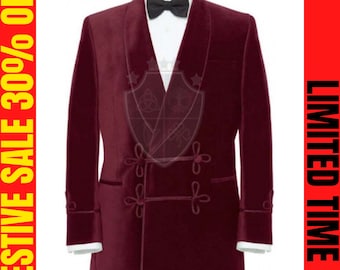 Men's Dinner Jackets, Made to Order Velvet Dinner Jacket, Luxury Burgundy Velvet Jacket, Double Breast Dinner Coat
