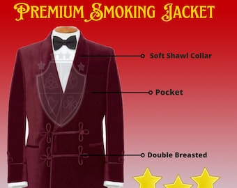 Men's Dinner Jackets, Made to Order Velvet Dinner Jacket, Luxury Burgundy Velvet Jacket, Double Breast Dinner Coat
