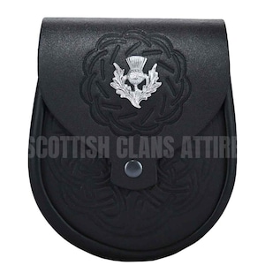 Handmade Leather Scottish Kilt Sporran with Chain Strap