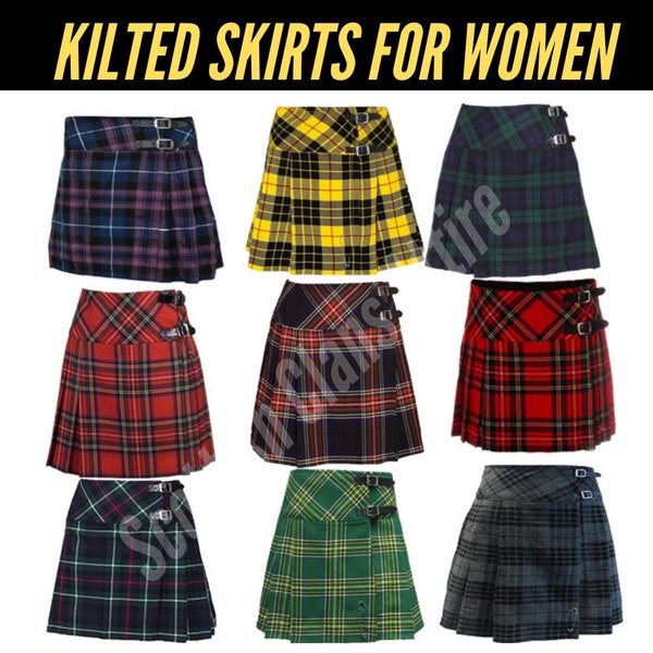 Ladies Kilt Skirt 20" Inch Length For Women Waist Sizes 24" to 70" Available in Different 40+ Clan Tartans - Scottish tartan kilted skirts