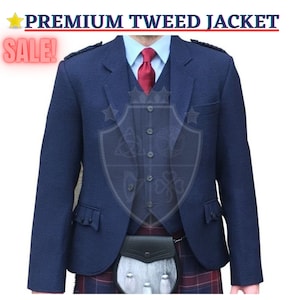 Men&#39;s Royal Blue Wool Argyle Kilt Jacket & Vest: Scottish Wedding Attire