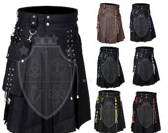 Kilt utilitaire écossais de style gothique, confectionné sur commande, kilt robuste de style steampunk avec poches