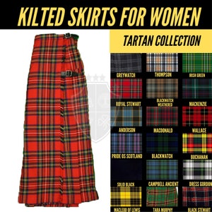 Scottish Classic Maxi Length KILTED SKIRT - Ladies Skirt - Custom Made Hostess Skirt - Scottish tartan skirts for women - Kilted Midi skirts