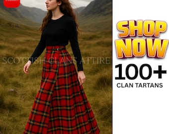 Scottish Tartan Wool Blend Maxi Skirt: Traditional Clan Plaid