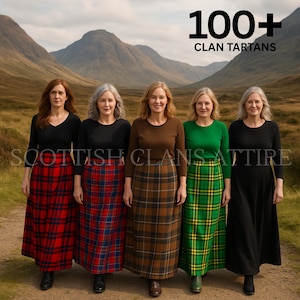 Scottish Tartan Wool Maxi Skirt: Pleated Highland Clan Plaid