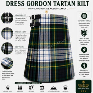 Klänning Gordon Tartan Kilt För Herrar, Måttbeställd 5 Yards Rutig Kilt Tartans Kjol Vintage Highland Ull Kilt