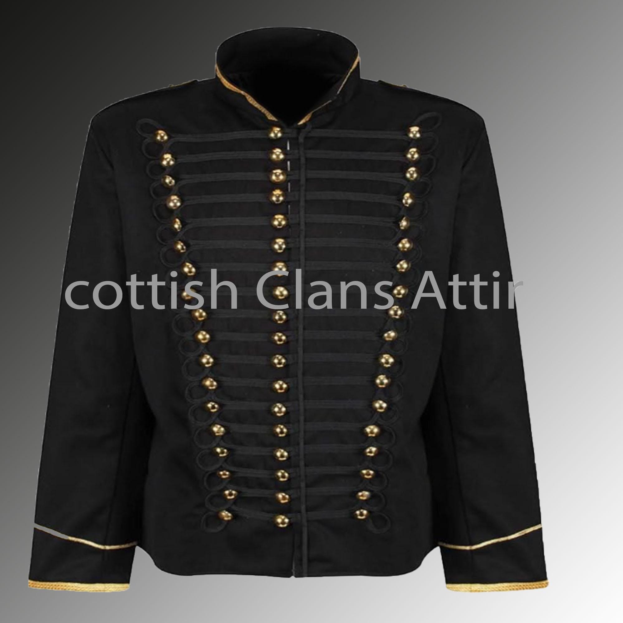 Napoleonic Hussar Jacket: Black Wool Cavalry Coat, Gold Braid Trim