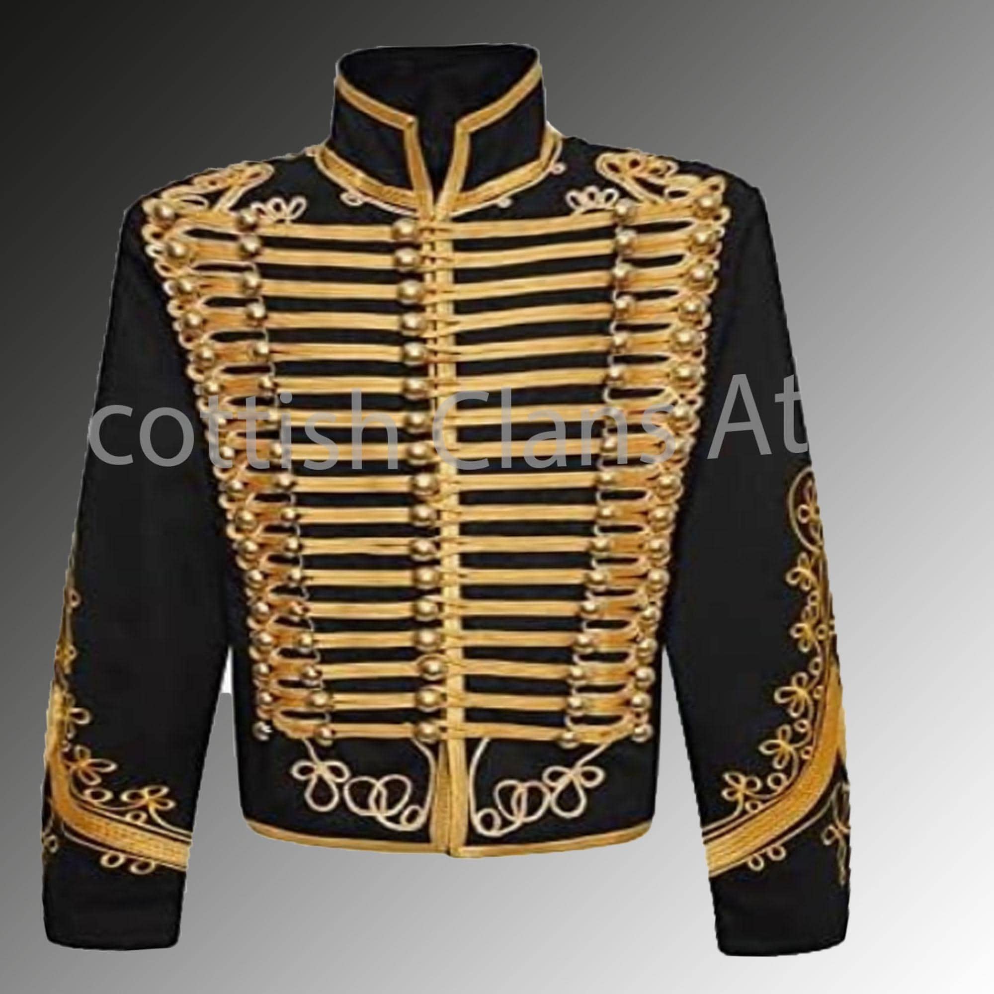Men's Black Napoleonic Hussar Jacket, Napoleon Jacket With Gold