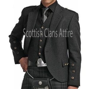 Veste et gilet kilt à losanges gris anthracite, veste kilt à losanges écossais du XVIIe siècle pour homme, veste à losanges faite main avec gilet 5 boutons
