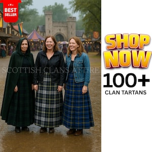 Scottish Tartan Wool Maxi Skirt: Authentic Clan Plaid, Adjustable Waist