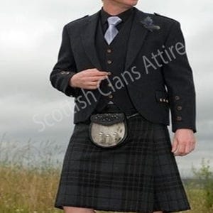Veste et gilet kilt en laine noire à motifs de losanges, veste kilt écossaise pour hommes faite main, tenue écossaise du XVIIe siècle veste kilt Highland Argyles