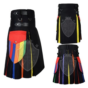 LGBTQ Pride Rainbow Kilt – Colorful Scottish Utility Kilt, LGBTQ Rainbow Utility Kilt –  Pride Parade, Perfect for LGBTQ Events & Festivals