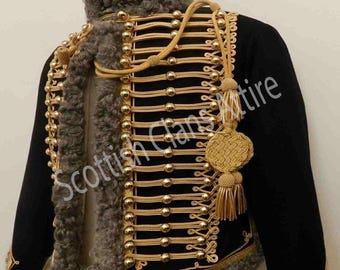 Napoleonic Hussar Jacket Men Military Coat | Gothic Braided Uniform Jacket | Victorian Steampunk Costume, Historical Festival Cosplay Outfit