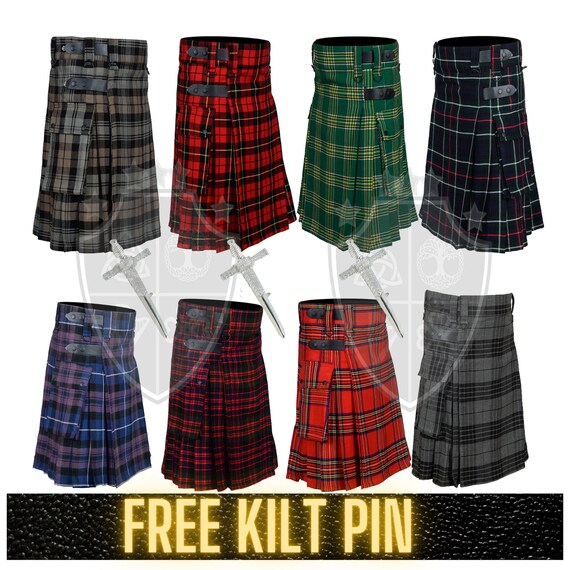 Scottish Tartan Utility Kilt: Custom Made Wool Blend, Cargo Pockets
