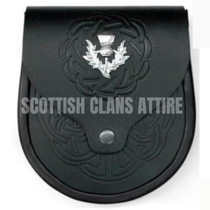 Handgemachter Kilt Sporran aus schwarzem Leder: Schottisches Accessoire mit Kette