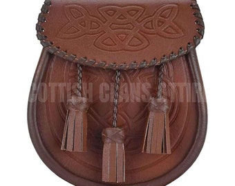 Kilt Emporium Sporran for Kilt - Sporran - Sporran scozzese in pelle con catena e cintura (15 kilt-Sporran), 11, METALLO