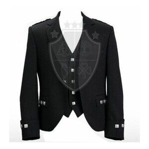 Veste kilt noire à losanges pour homme, veste kilt tenue écossaise faite main, veste kilt de mariage écossaise, veste kilt en laine à losanges du XVIIe siècle