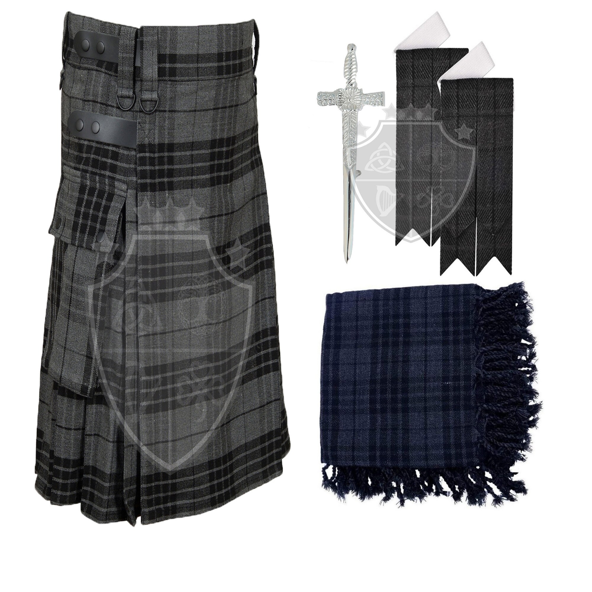 Kilt Utilitaire Homme écossais - Tartan, Poches, Sangles, Taille élastique, Style Punk Gothique Ou Traditionnel - 2