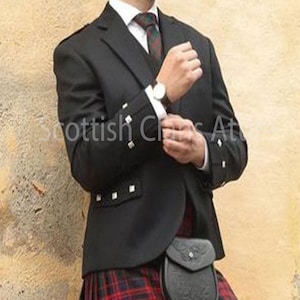 Veste kilt écossaise faite main - Veste homme noir à motifs de losanges avec gilet 100 % laine sergé Kilt de mariage à motifs losanges pour homme - Veste kilt
