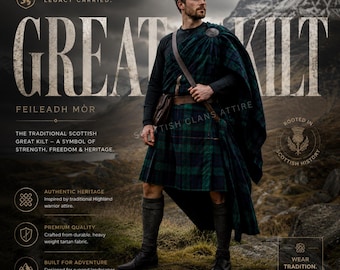 Traditional Great Kilt 16th Century Scottish Great Kilt For Men's Available in 50+ Tartans