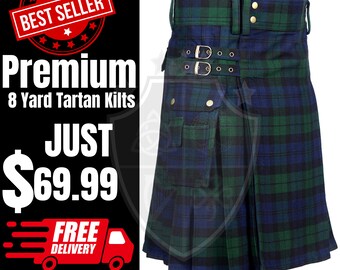 Cotton Cargo Kilt McWilliams Utility Kilt For Men - Black Scottish