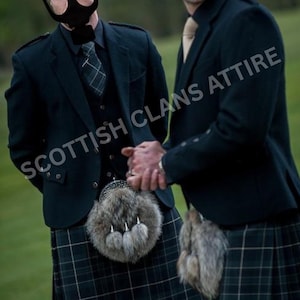 Handmade Men&#39;s Black Wool Argyle Kilt Jacket with 5 button vest - Scottish Wool Highland Jacket - Scottish Wedding Jacket  Sizes 34&quot;–54&quot;