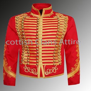Red Wool Hussar Jacket: 18th Century Military Uniform