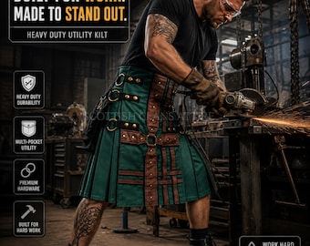Men's Heavy Duty Tactical Kilt – Gothic Cargo Workwear, Adjustable Handmade Punk Kilt