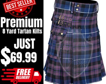 Men's Tartan Utility Kilt Traditional Highland Scottish Kilt For Men Available in Clan Tartans