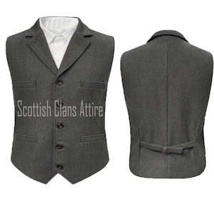 Tweed Waistcoat - Herringbone 5 Buttons Fashion Vest - 100% Wool Custom Made Wedding Vests - Kilt Waistcoat - Peaky Blinders Vest