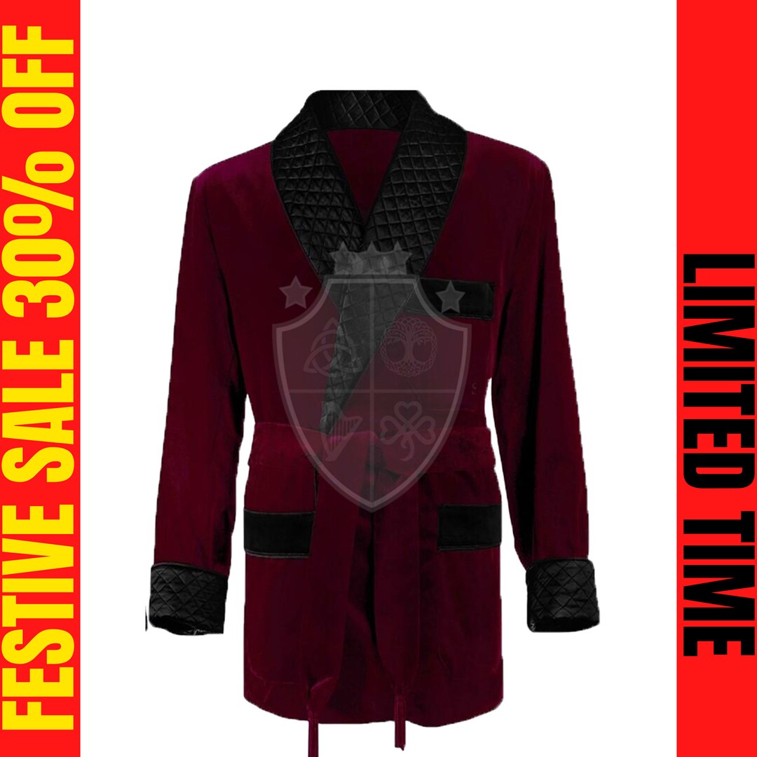 Mens Smoking Jackets Burgundy Velvet Quilted Dinner Jackets Velvet