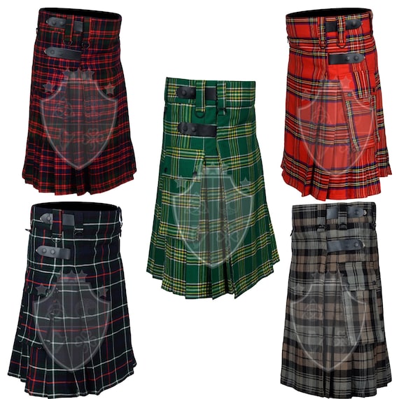 Scottish Tartan Utility Kilt: Acrylic Fabric, Leather Straps, Made to Order