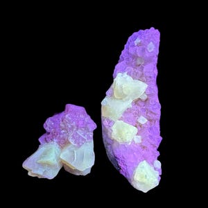 Ultraviolet Fluorescent Calcite Cluster, Pair of Two Ultraviolet Fluorescent Calcite Cluster