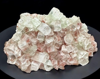 Rare Cubic Diamond Green Apophyllite with Red Heulandite Cluster, Prismatic Green Apophyllite Cluster