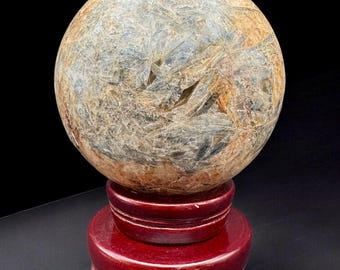 Blue Kyanite Quartz Sphere: Hand-Polished Crystal with Revolving Stand