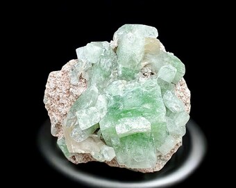 Rare Cubic Pyramid Green Apophyllite on Chalcedony