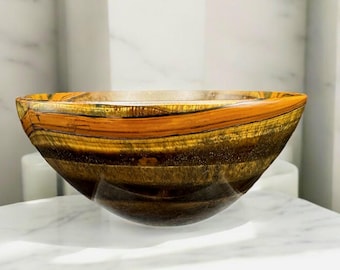 Handcrafted Tiger’s Eye Crystal Bowl: Healing Gemstone Decor (4")
