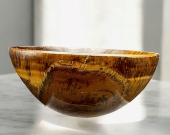 Handcrafted Tiger's Eye Crystal Bowl: Healing Gemstone Decor, 4"