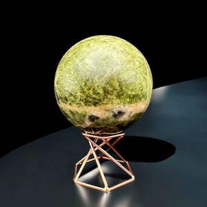Hand-Carved Vesuvianite Crystal Sphere with Display Stand