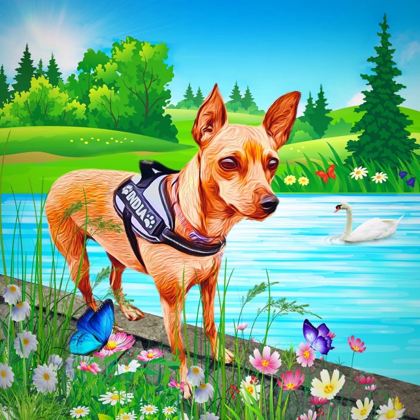 Digital Pet Portrait full Background Etsy UK